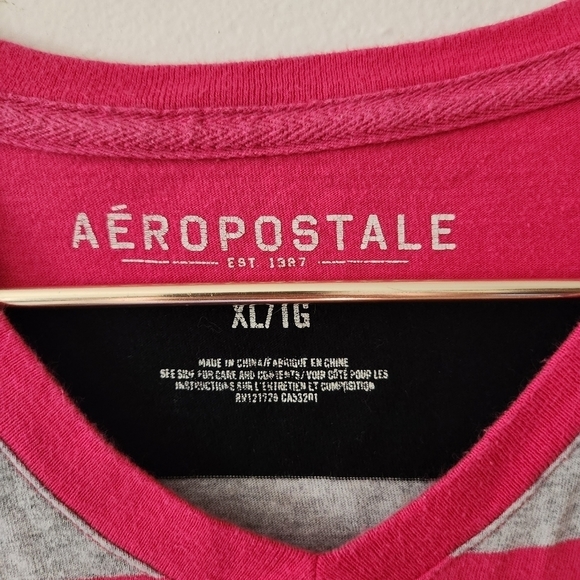 Aeropostale Pink Stripe Tee TShirt Men's Size XL - Picture 2 of 4
